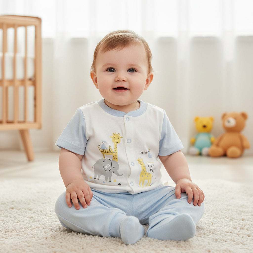 Бебешки комплект “Little Safari” – 2 части, бяло и светлосиньо