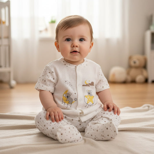 Бебешки комплект “Starry Night” – 2 части, екрю със звездички