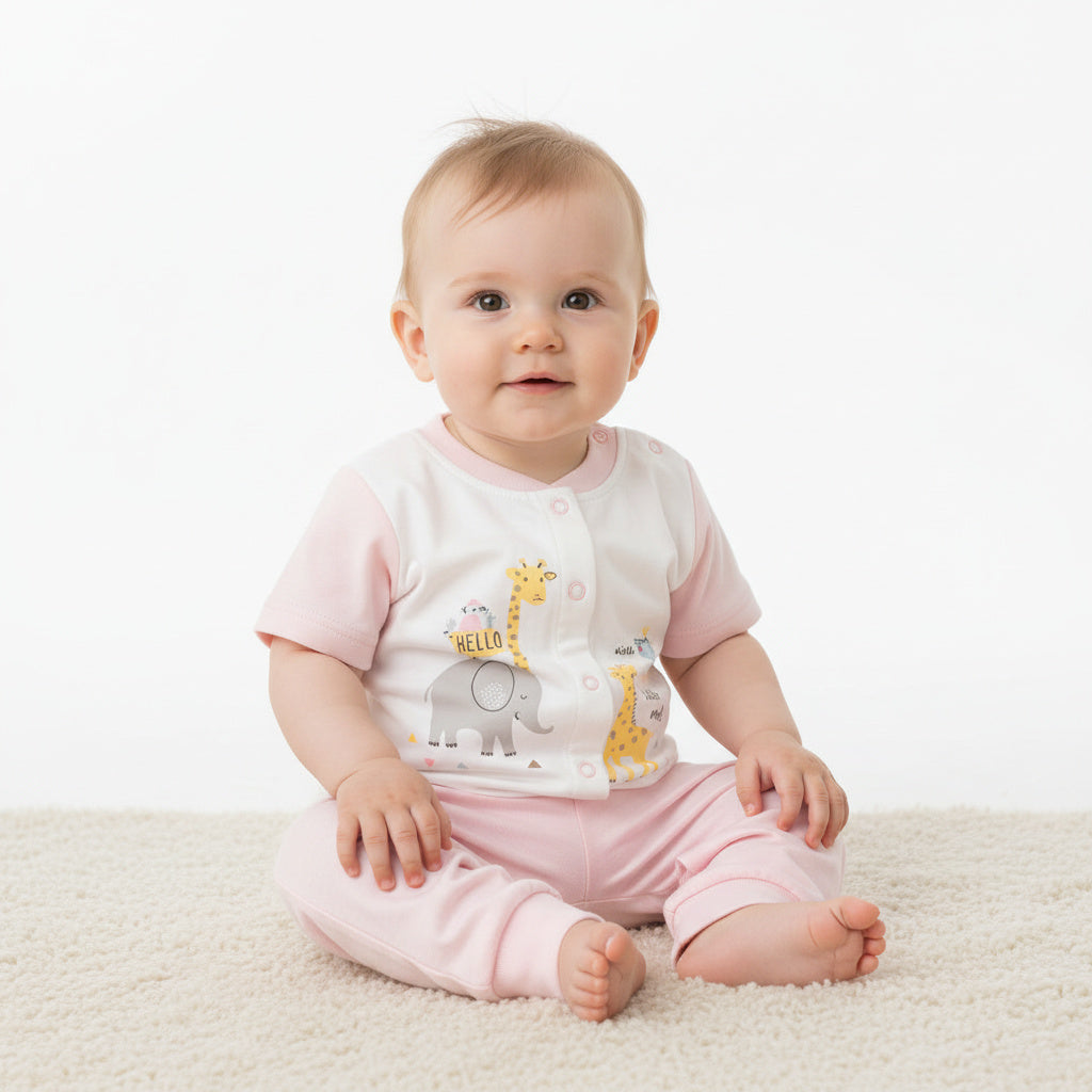 Бебешки комплект “Little Safari Pink” – 2 части, бяло и розово