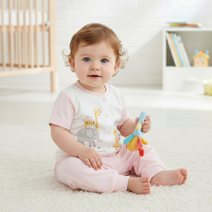 Бебешки комплект “Little Safari Pink” – 2 части, бяло и розово