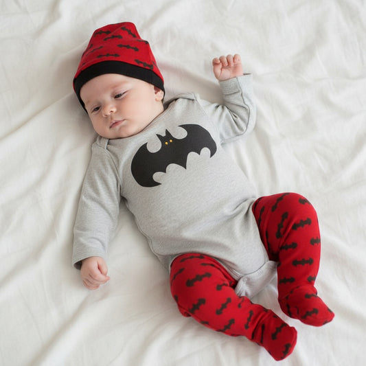 Бебешки комплект “Little Hero Bat” – 3 части, сиво и червено