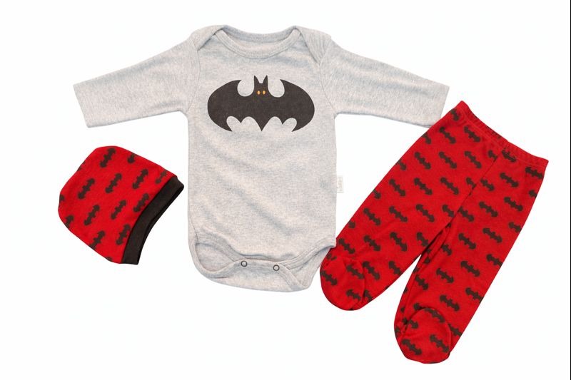 Бебешки комплект “Little Hero Bat” – 3 части, сиво и червено