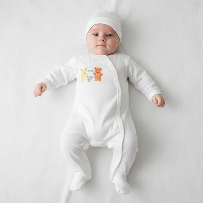 Бебешки гащеризон с шапка “Tiny Friends” – бяло