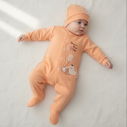 Бебешки гащеризон с шапка “Have a Nice Day” – прасковен