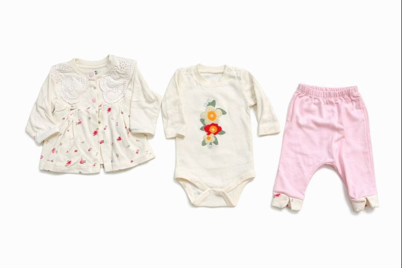 Бебешки комплект “Little Blossom” – 3 части, екрю и нежно розово