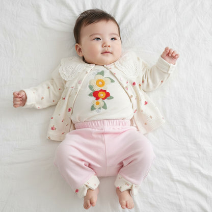 Бебешки комплект “Little Blossom” – 3 части, екрю и нежно розово