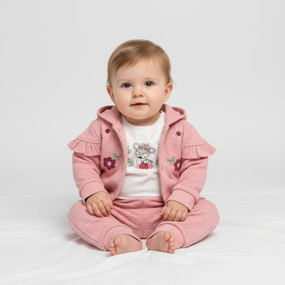 Бебешки комплект “Pink Garden” – 3 части, екрю и пудра розово