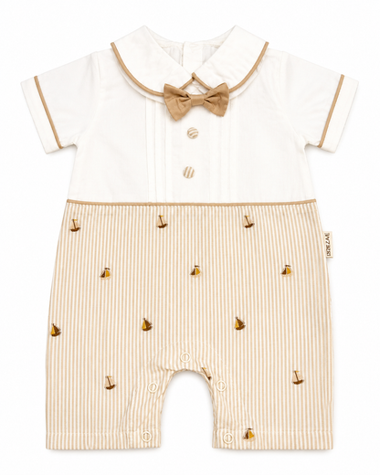 Бебешки гащеризон „Little Sailor Chic“ – екрю с бежови райета